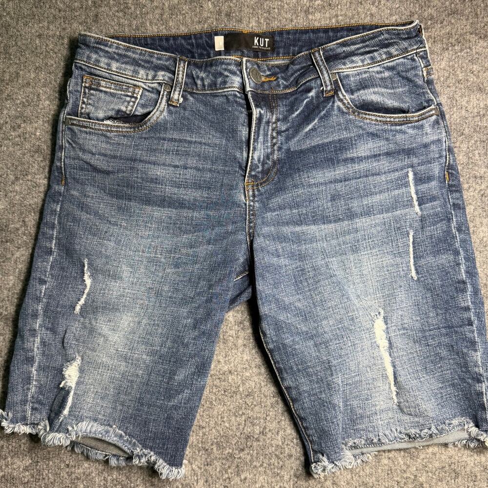 KUT From The Kloth Denim Bermuda Shorts Size 8 Distressed Raw Hem